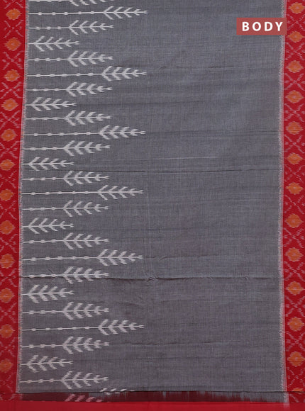 Ikat cotton saree grey and red with allover ikat weaves and ikat woven border