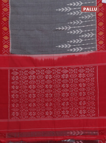 Ikat cotton saree grey and red with allover ikat weaves and ikat woven border