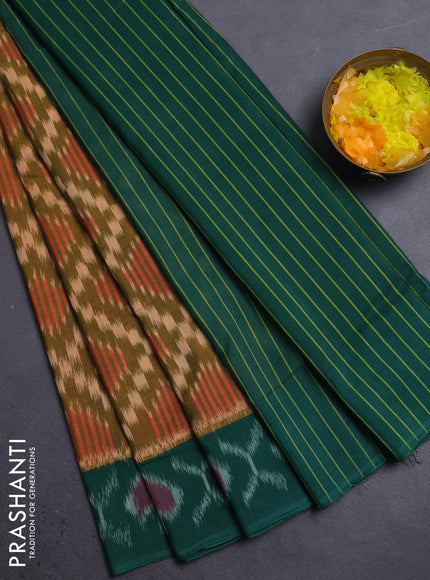 Ikat cotton saree mehendi green and green with allover ikat weaves and ikat woven border