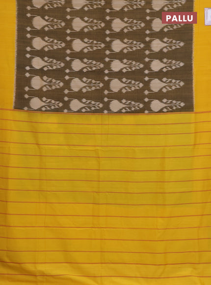 Ikat cotton saree mehendi green and yellow with allover ikat weaves and simple border