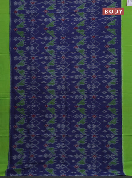 Ikat cotton saree blue and parrot green with allover ikat weaves and simple border