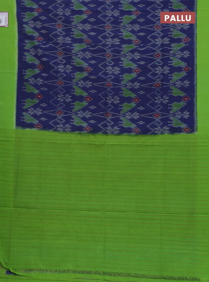 Ikat cotton saree blue and parrot green with allover ikat weaves and simple border