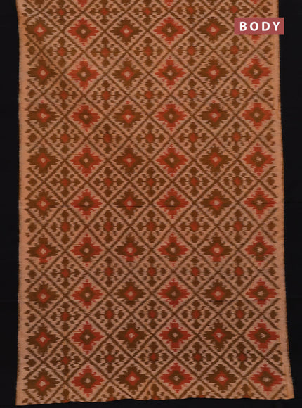 Ikat cotton saree pale orange and black with allover ikat weaves and simple border