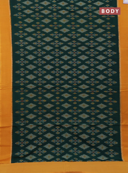 Ikat cotton saree green and mustard with allover ikat weaves and simple border