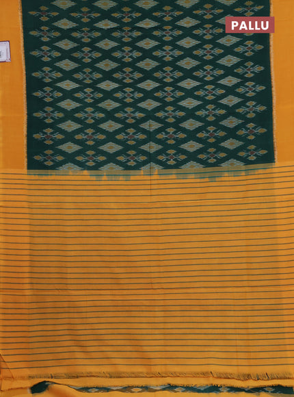 Ikat cotton saree green and mustard with allover ikat weaves and simple border