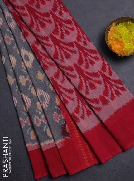 Ikat cotton saree grey and pink with allover ikat weaves and simple border