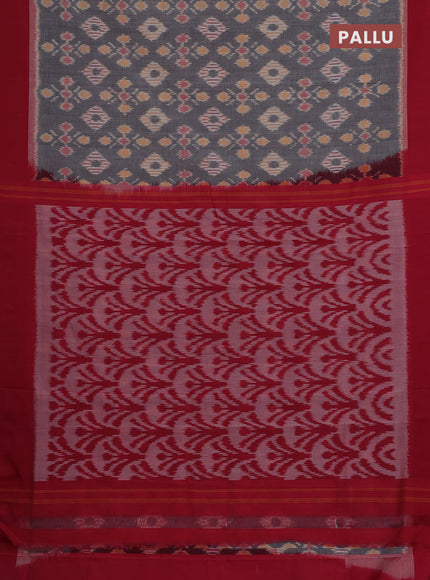 Ikat cotton saree grey and pink with allover ikat weaves and simple border