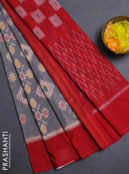 Ikat cotton saree grey and maroon with allover ikat weaves and simple border