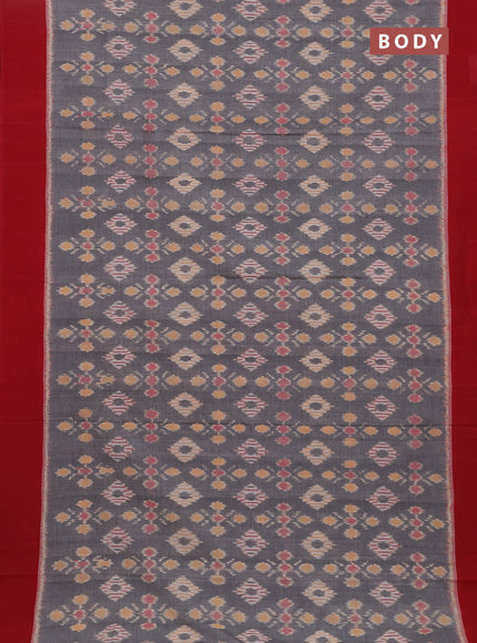 Ikat cotton saree grey and maroon with allover ikat weaves and simple border