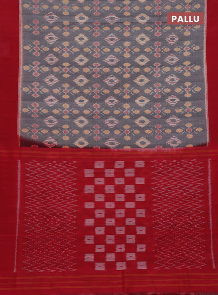 Ikat cotton saree grey and maroon with allover ikat weaves and simple border