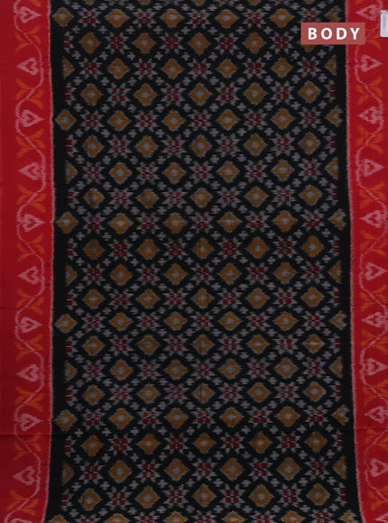Ikat cotton saree black and red with allover ikat weaves and ikat border