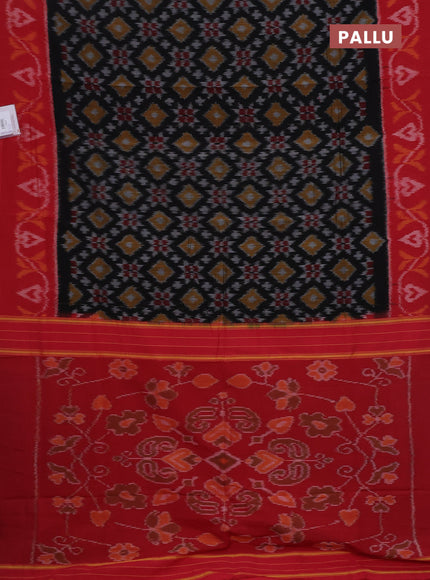 Ikat cotton saree black and red with allover ikat weaves and ikat border