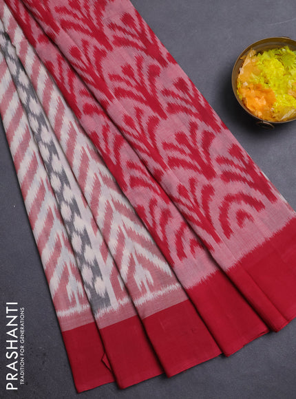Ikat cotton saree off white and pink with allover ikat weaves and simple border