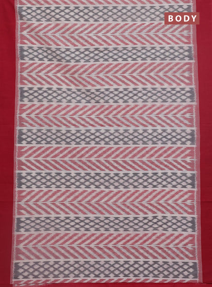 Ikat cotton saree off white and pink with allover ikat weaves and simple border