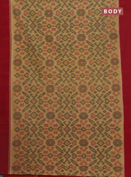 Ikat cotton saree dark mustard and maroon with allover ikat weaves and simple border