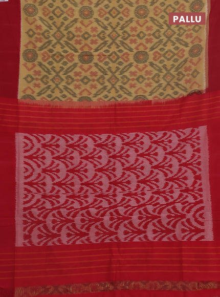 Ikat cotton saree dark mustard and maroon with allover ikat weaves and simple border