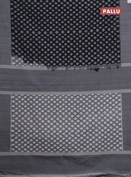 Ikat cotton saree black and grey with allover ikat weaves and simple border