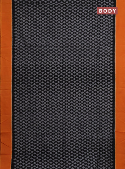 Ikat cotton saree black and orange with allover ikat weaves and simple border