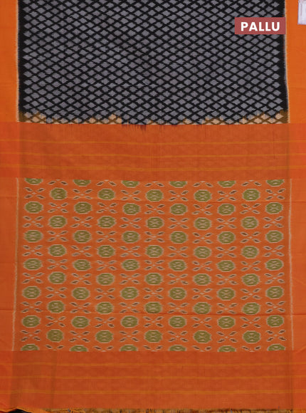 Ikat cotton saree black and orange with allover ikat weaves and simple border