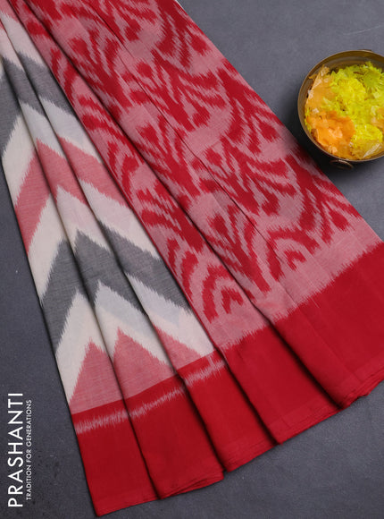 Ikat cotton saree off white and red with allover ikat weaves and simple border