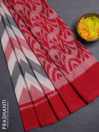 Ikat cotton saree off white and red with allover ikat weaves and simple border