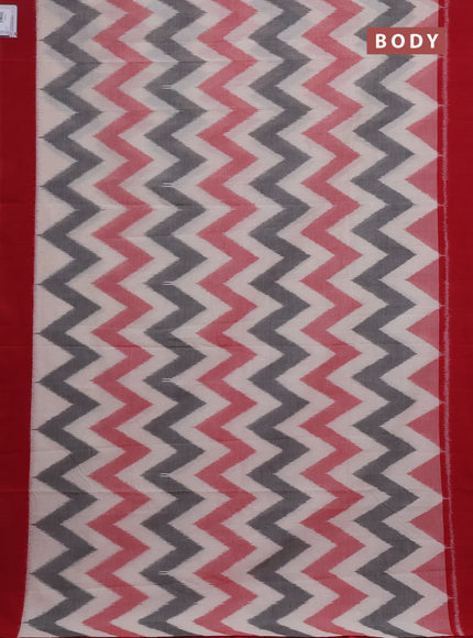 Ikat cotton saree off white and red with allover ikat weaves and simple border