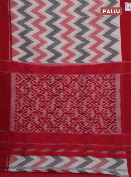 Ikat cotton saree off white and red with allover ikat weaves and simple border
