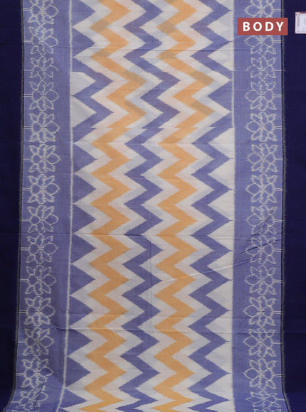 Ikat cotton saree off white and blue with allover ikat weaves and long ikat woven & simple border