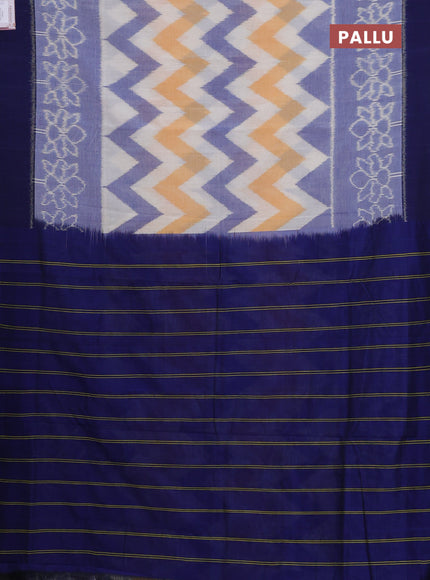 Ikat cotton saree off white and blue with allover ikat weaves and long ikat woven & simple border