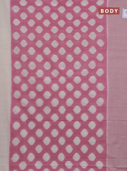 Ikat cotton saree pink and cream with allover ikat weaves and long stripe pattern border