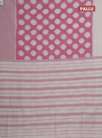 Ikat cotton saree pink and cream with allover ikat weaves and long stripe pattern border