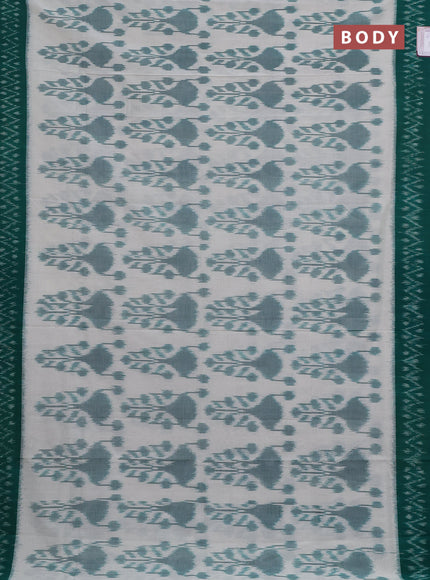 Ikat cotton saree off white and green with allover ikat weaves and ikat woven border