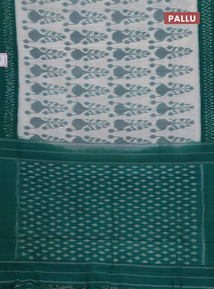 Ikat cotton saree off white and green with allover ikat weaves and ikat woven border