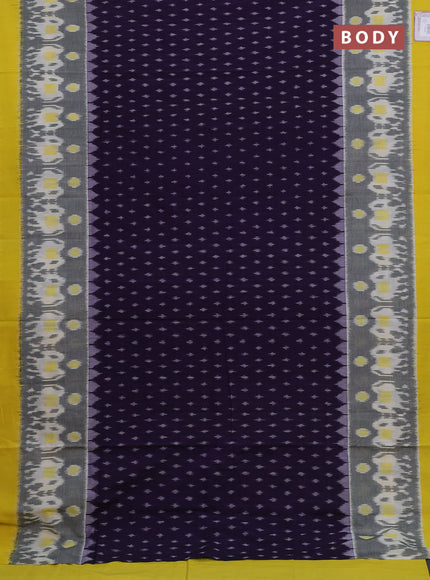 Ikat cotton saree navy blue and yellow with allover ikat weaves and simple border