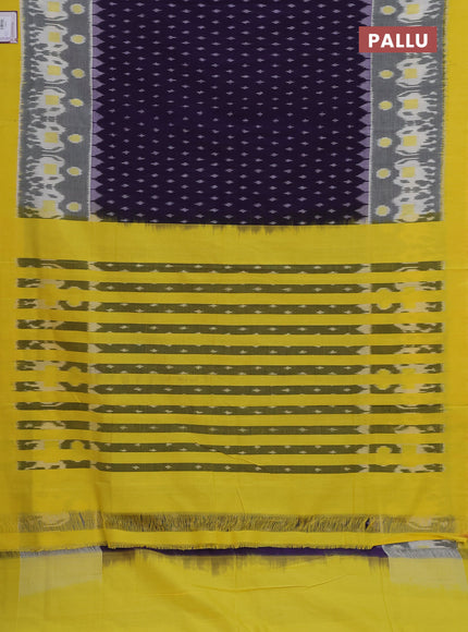 Ikat cotton saree navy blue and yellow with allover ikat weaves and simple border