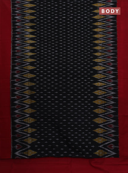 Ikat cotton saree black and maroon with allover ikat weaves and simple border
