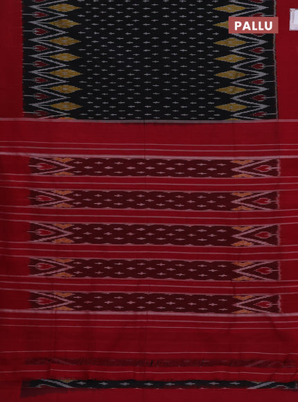 Ikat cotton saree black and maroon with allover ikat weaves and simple border