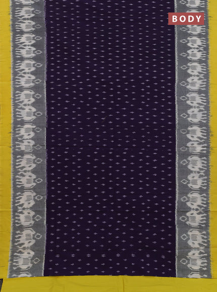 Ikat cotton saree navy blue and yellow with alliover ikat buttas and simple border