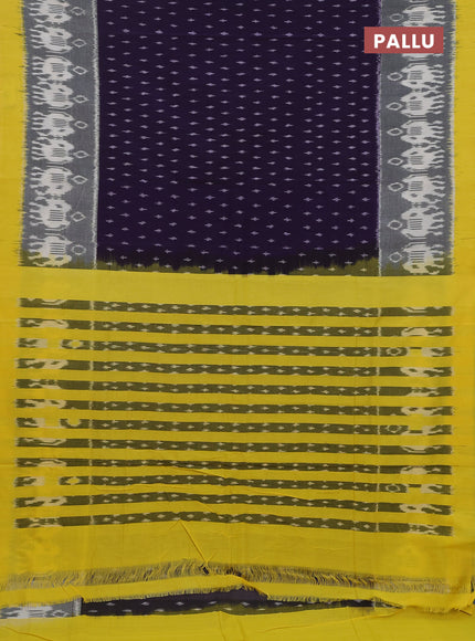 Ikat cotton saree navy blue and yellow with alliover ikat buttas and simple border