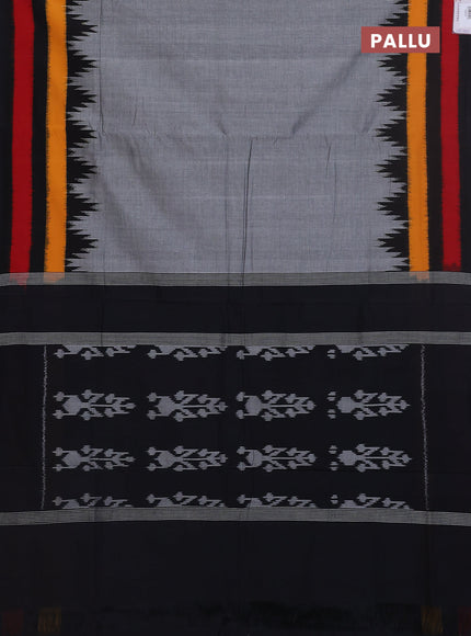 Ikat cotton saree grey and black with plain body and temple design ikat border