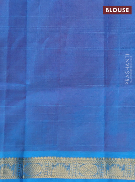 Silk cotton saree pink and cs blue with plain body and temple & rudraksha zari woven border