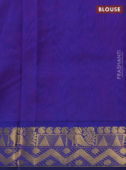 Silk cotton saree pink and blue with plain body and annam zari woven border