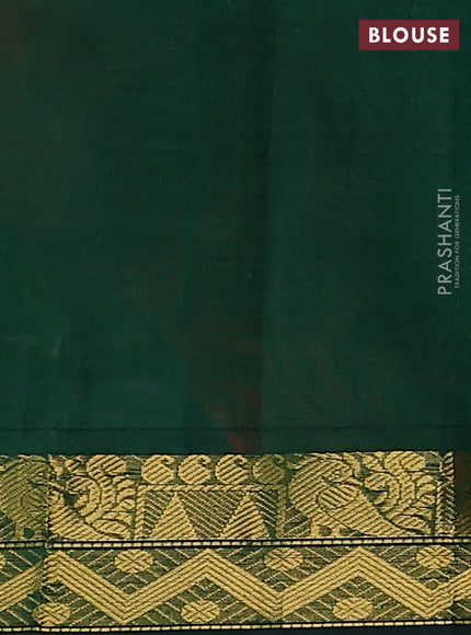 Silk cotton saree orange and green with plain body and annam zari woven border
