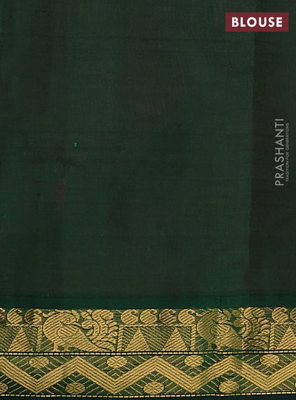 Silk cotton saree magenta pink and green with plain body and annam zari woven border