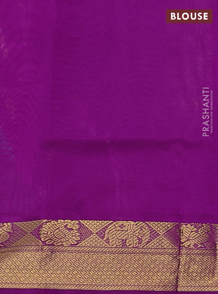 Silk cotton saree teal blue and violet with plain body and zari woven border