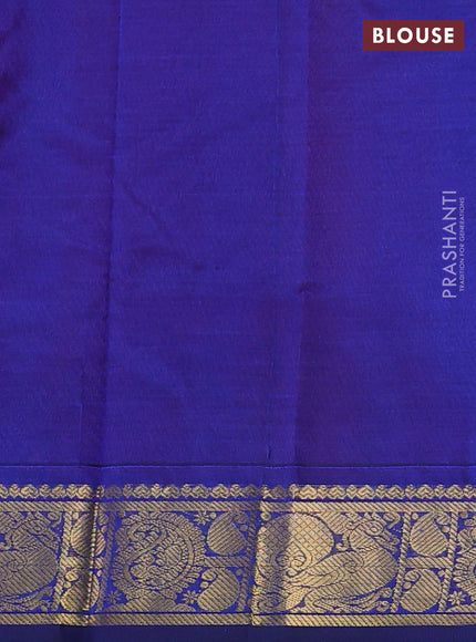 Silk cotton saree red and blue with plain body and annam & paisley zari woven border