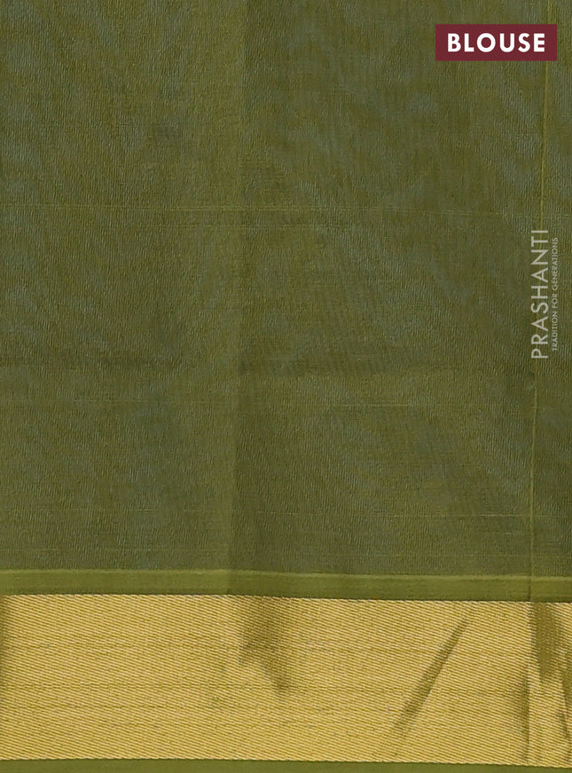 Silk cotton saree peacock blue and mehendi green with plain body and zari woven border