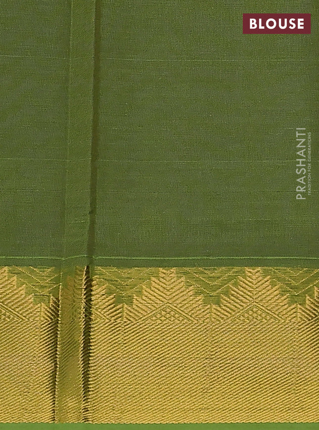 Silk cotton saree blue and light green with plain body and temple zari woven border