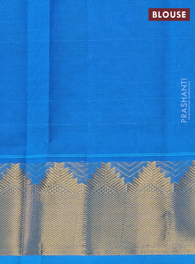 Silk cotton saree blue and cs blue with plain body and temple zari woven border
