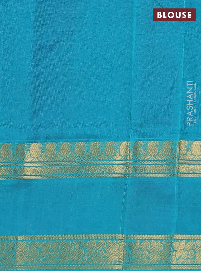 Silk cotton saree purple and teal green with plain body and annam zari woven border